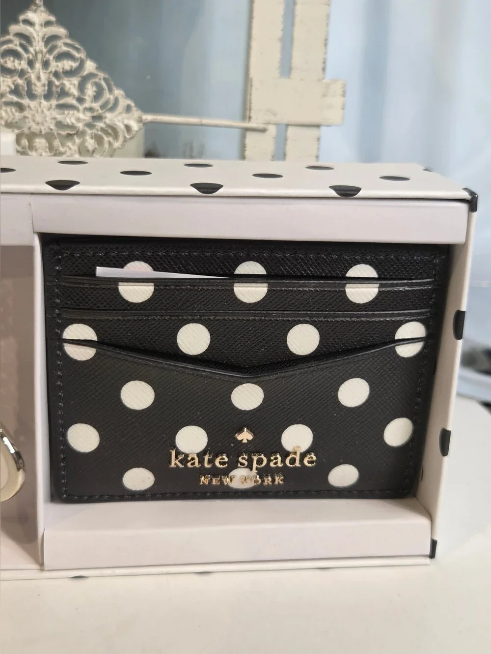 Kate Spade Polka Dot Boxed Card Case & Spade Key Fob Set NWT